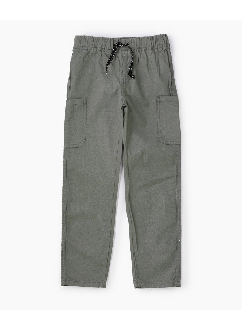 JAM Boys Olive Green Cotton Cargo Pants with Drawstring - Image 1